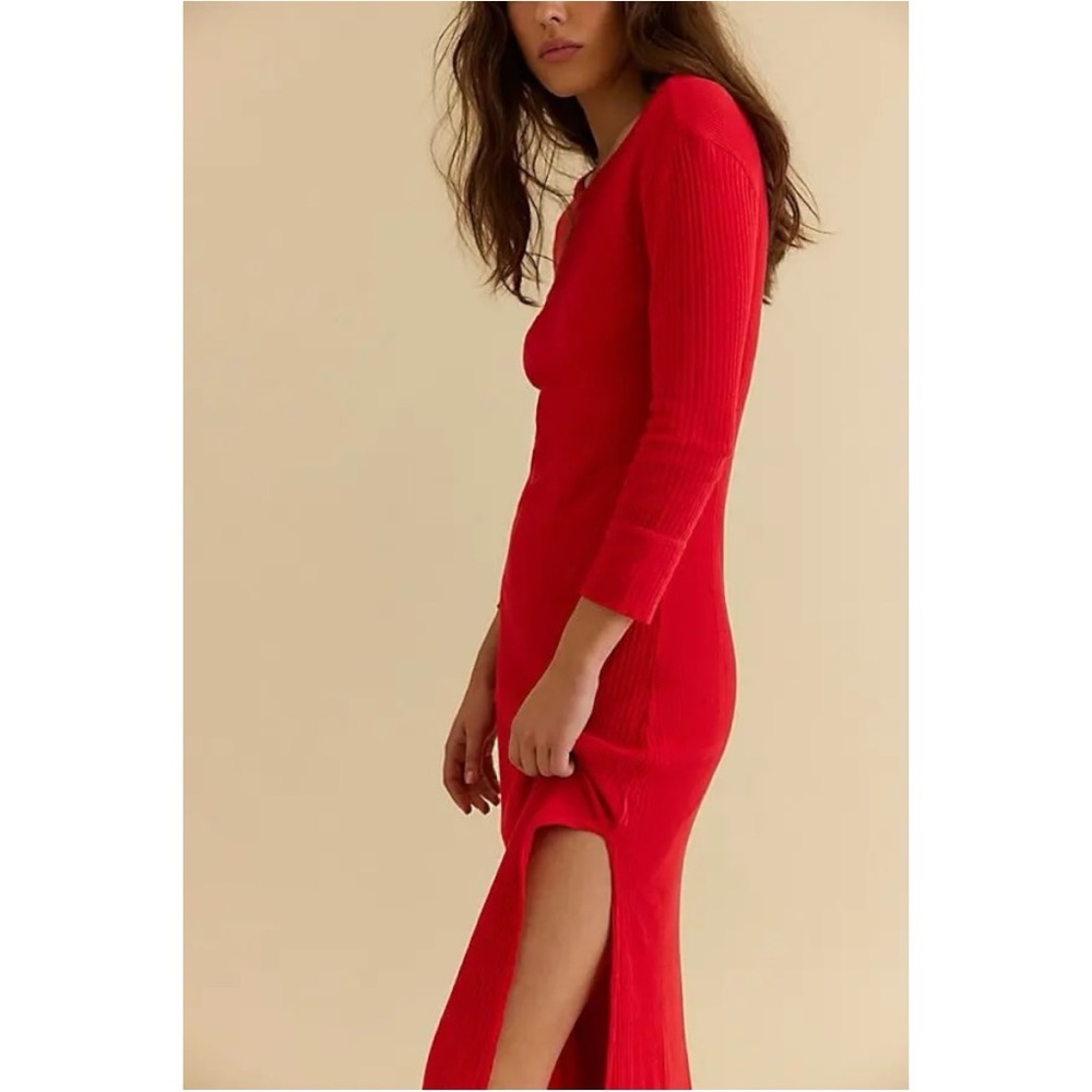 Free People Vance Maxi Dress in Talking Roses Red Size XL Minimalist Cotton - Picture 3 of 11